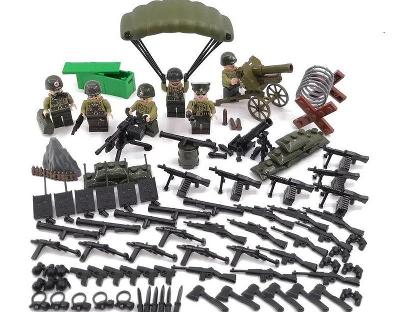 6x americký voják, dělo, parašutista a vybavení s LEGO kompatibilní
