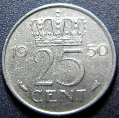 Nizozemí 25 Cents 1950 XF č33465