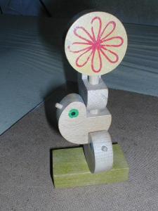 Dřevěný stojánek s ptáky a slunce - retro hračka
