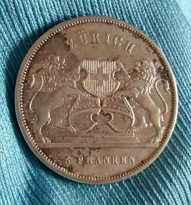 Švýcarsko 5 Francs 1859 Zurich