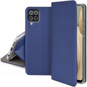 Flipové modré magnetické polohovací pouzdro pro Samsung Galaxy A12