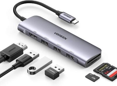 Ugreen hub USB-C To HDMI, 3x USB-A 3.0,čtečka SD/TF