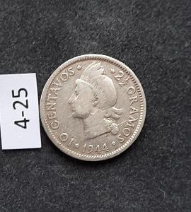 Dominikana 10 centavo 1944 střibro 0,900