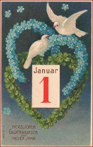 Nový rok * kalendář, ptáci, čtyřlístek, květiny, tlačená * M2616