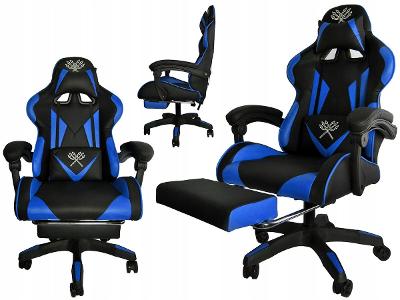 Herní židle kancelářské křeslo gamingové černo modré 8978