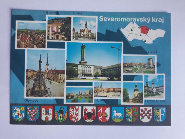 Severomoravský kraj - znaky měst - pohlednice VF - Pohlednice místopis