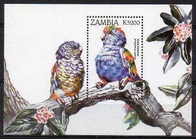Zambie-Papoušek mnohobarevný 1998**  Mi.Bl.41 / 10 €