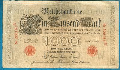 Německo 1000 marek 1906 podtisk W serie D