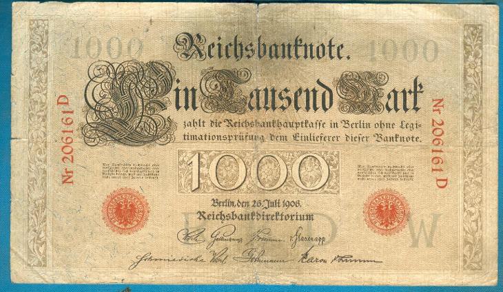 Německo 1000 marek 1906 podtisk W serie D - Sběratelství