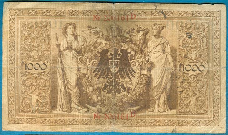 Německo 1000 marek 1906 podtisk W serie D - Sběratelství