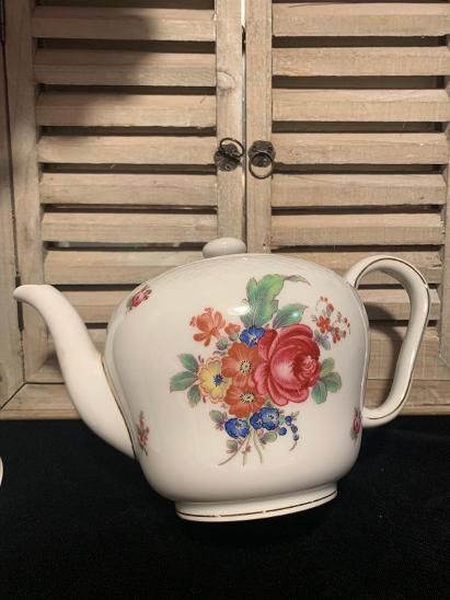 Stará velká konev s květy na čaj, zn. Thomas - Starožitné porcelánové konvice a konvičky