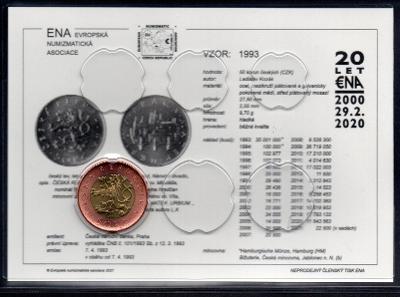 50 Kč 2009 UNC s jubilejní kartou (2021) v blistru ENA a kapse Lindner