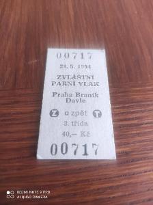 Stará jízdenka Zvláštní parní vlak / Praha Braník Davle 00717