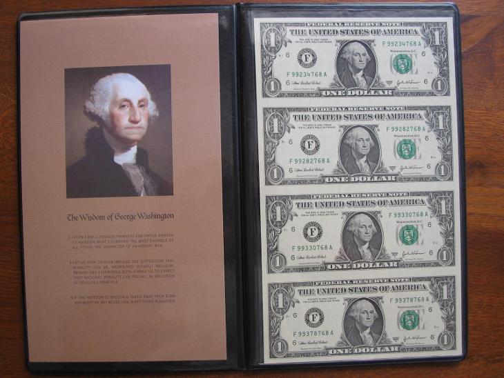 4x 1$ US dollar nerozříznuté bankovky 1$ US dolar 2003 s certifikátem