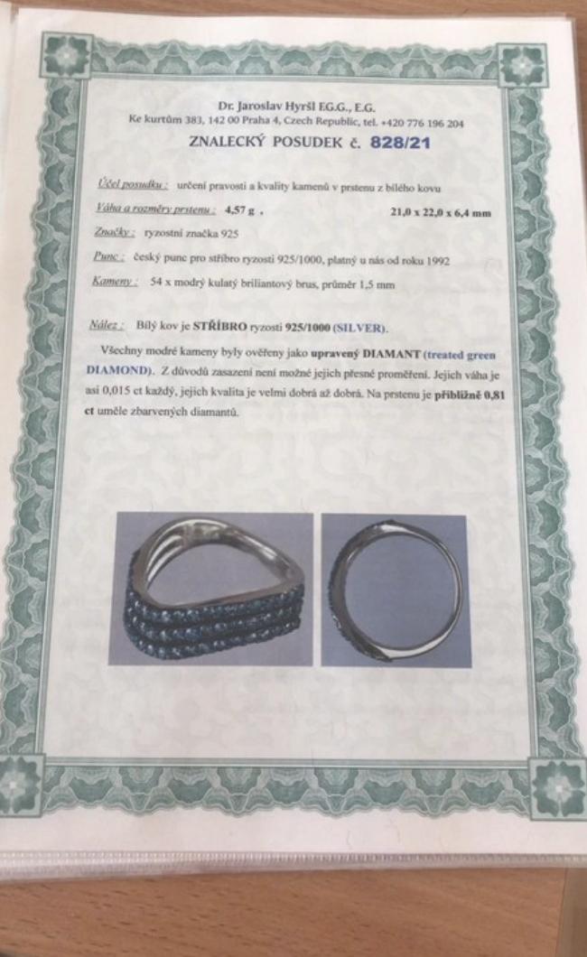 Stříbrný prsten stříbro 925/1000 modré diamanty 0,81ct  - Šperky