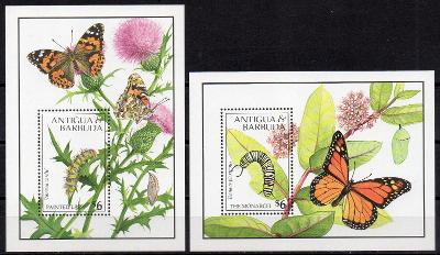 Antigua a Barbuda-Motýli 1991**  Mi. Bl.199+200 / 20 €