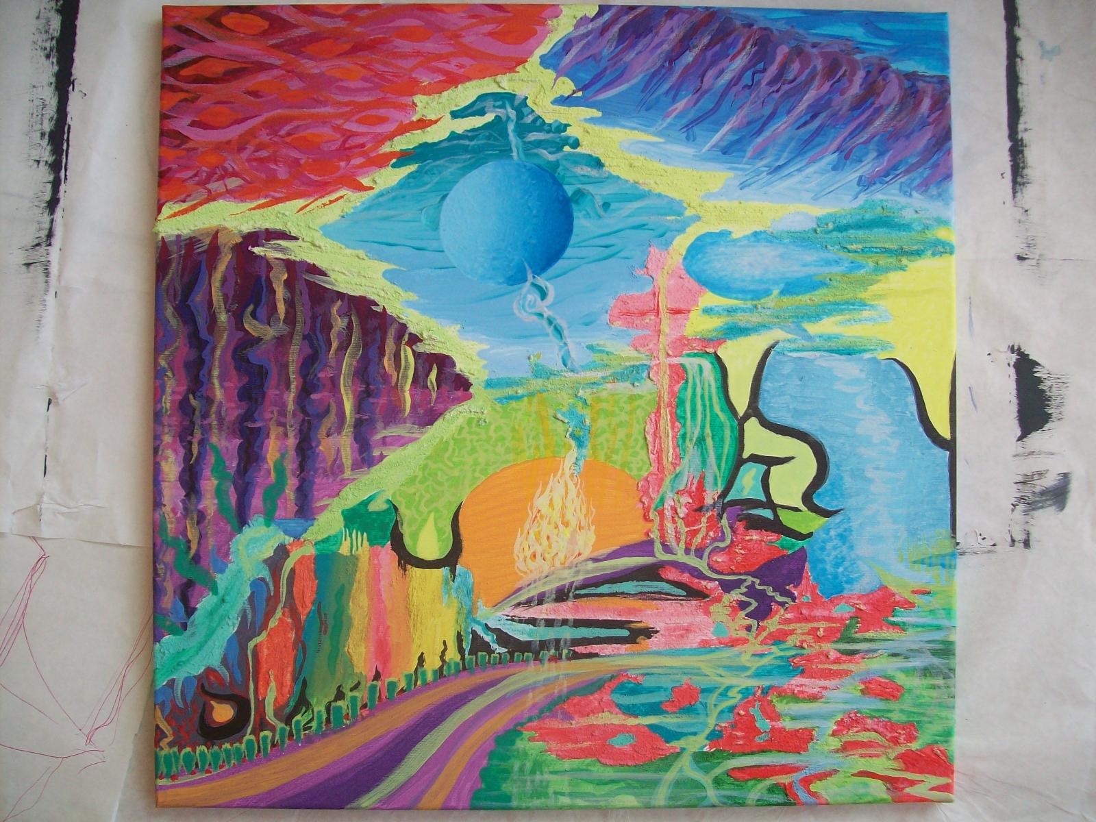 Cesta farieb, akryl na plátne, 3D textúry, 50 x 50 cm - Starožitnosti a umenie