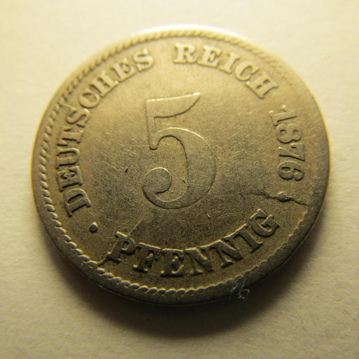 Německo, Kaiser Reich , 5 pfennig z roku 1876 G - Numismatika
