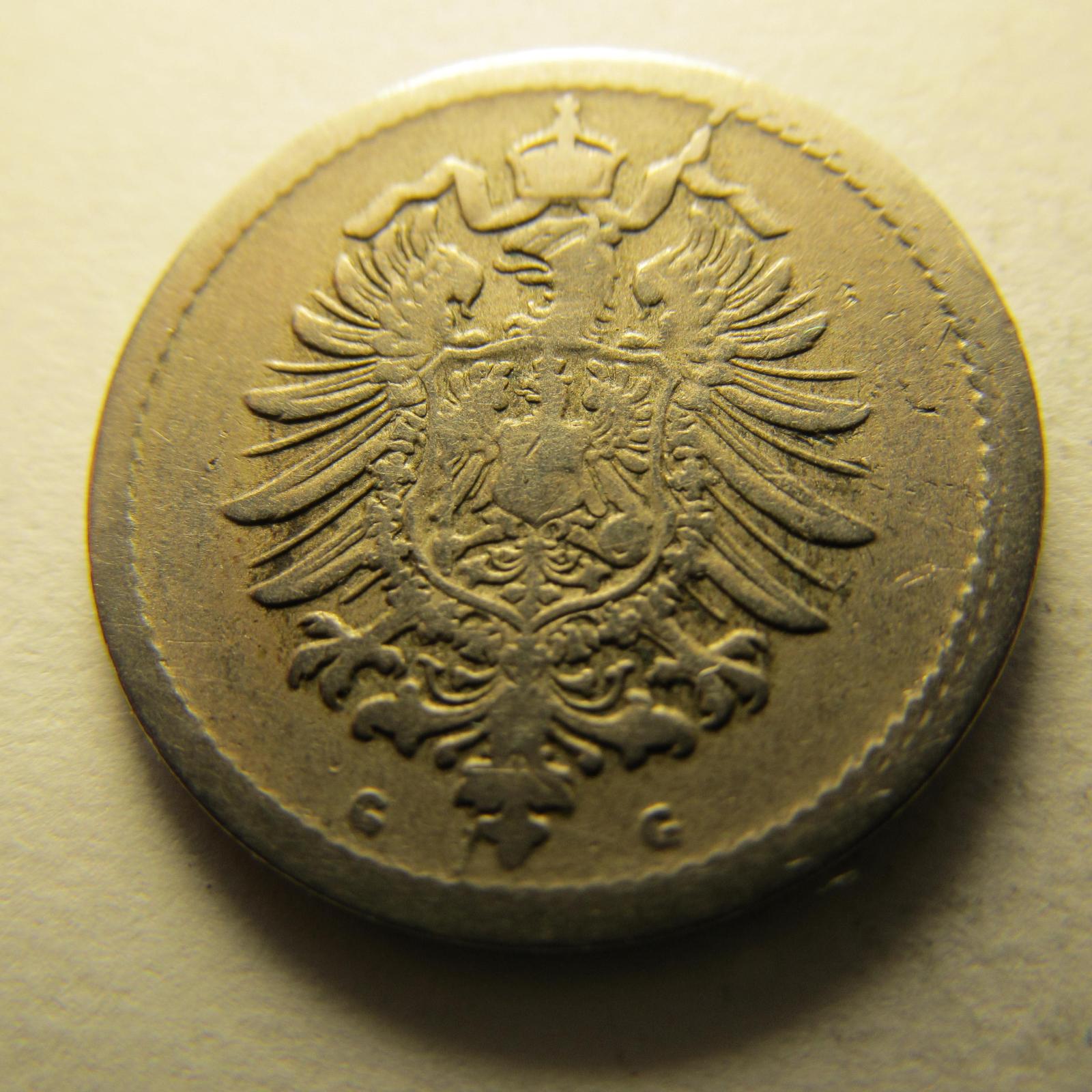 Německo, Kaiser Reich , 5 pfennig z roku 1876 G - Numismatika