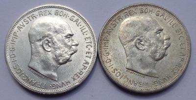 Pěkné stříbrné  2 koruny FJI - 1912 a 1913 Vídeň ! 2 kusy