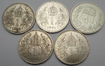 Stříbrné  1 koruny FJI - různé ročníky ! 5 kusů