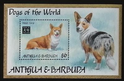 Antigua 1994 Bl.288 7,5€ Welsh Corgi, psí rasy