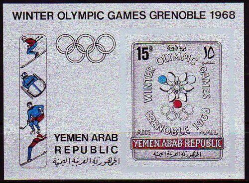 Jemen 1967 YAR Olympijské hry Grenoble, silver provedení kat. 50 Euro! - Známky
