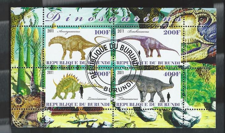 Burundi - Amargasaurus, Brachiosaurus, Titanosaurus, Lexovisaurus - Tematické známky