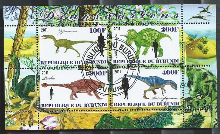Burundi - Gojirasaurus, Albertoceratops, Tarchia, Piatnitzkisaurus - Tematické známky