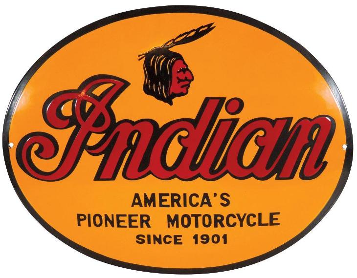 Smaltovaná cedule Indian America's Pioneer Motorcycle Enamel Sign - Starožitnosti