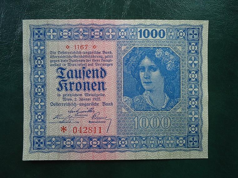 1000 Kronen 1922 UNC - Bankovky