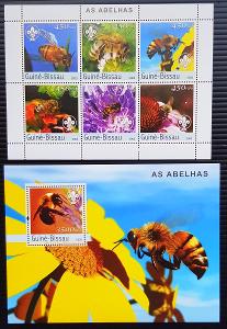 Guinea Bissau 2003, fauna, hmyz, včely, 2ks aršík, krásná série