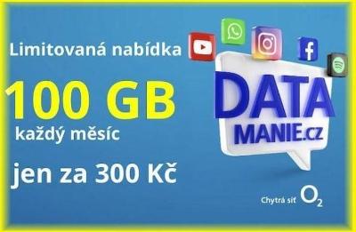 Datamánie Datamania O2 SIM karta 100GB za 300 Kč měsíčně - NOVA !