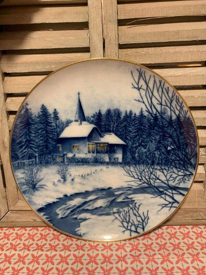 Krásný kobaltový talíř, zn. Hutchenreuther - Porcelán