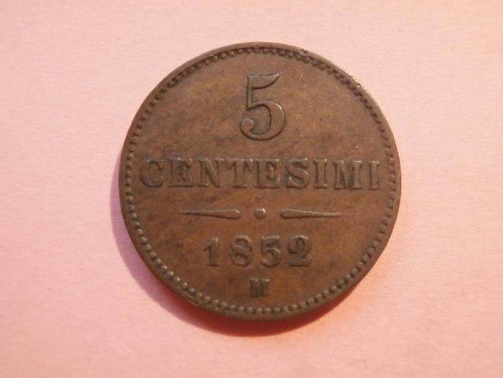 5 Centesimi 1852 M , VZÁCNĚJŠÍ !!!   STAV !!! - Numismatika