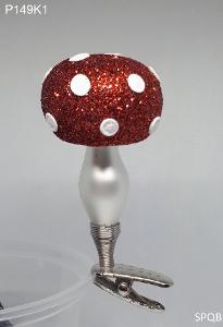P149K1 - nízká houba, rudá/ posyp, 7cm, klips