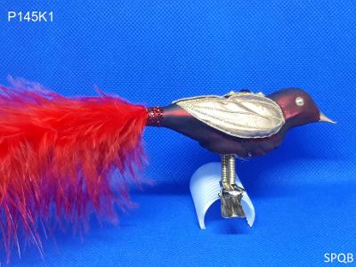 P145K1 - pták, bordó, rudé peří, 10cm, klips