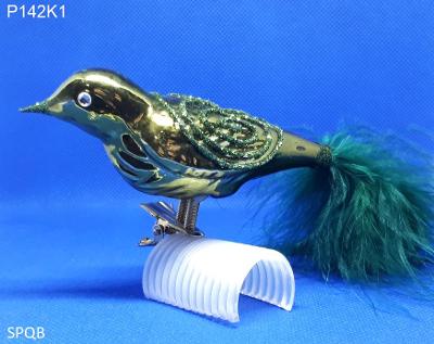 P142K1 - pták, zelená, zelené peří, 10cm, klips