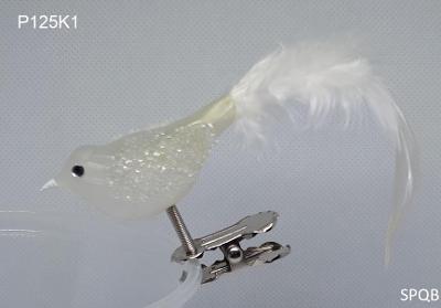 P125K1 - ptáček, průhledná, bílé peří, 6cm, klips