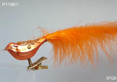 P119K1 - ptáček, oranžová, oranžové peří, 6cm, klips