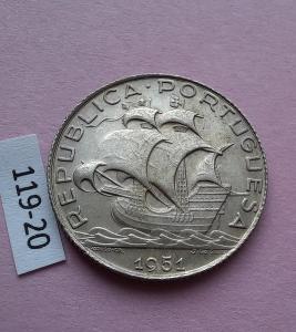 Portugalsko 2,5 ESKUDO 1951 stříbro 0.65, 3.5g. 20.41 mm (20)
