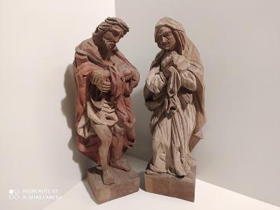 Marie a Josef, párová lidová dřevořezba z velkého Betléma
