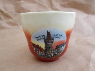 Starý porcelánový šálek Pozdrav z Prahy Prašná brána 