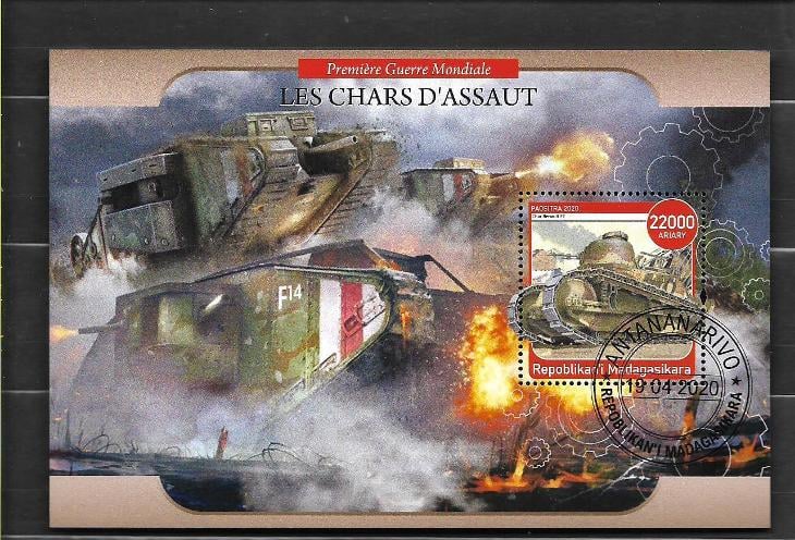 Madagaskar - první světová válka - francouzský tank Char Renault FT - Známky