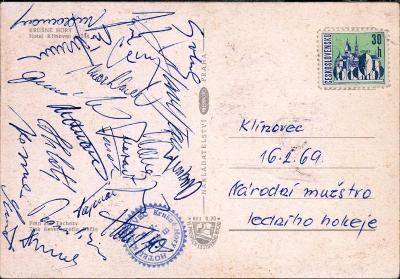 10B3110 Podpisy hokejistů nár. mužstva led. hokeje 1969, mimořádné RR