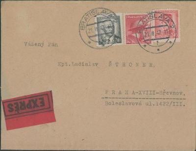 10B2519 Expres dopis Bratislava - kpt. Štroner, Praha