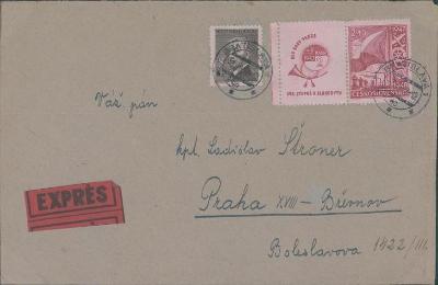 10B2522 Expres dopis Praha, kpt. Štroner, známka s okrajem