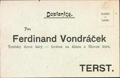 10B3011 Objednávkový lístek F. Vondráček Terst - dovoz kávy