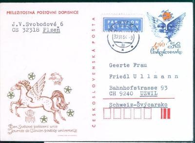 10L60 Letecky- dopis/ celina- Plzeň/ Uzwil, Schweiz - letecký provoz