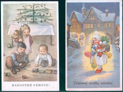 25A332 Malovaná pohlednice - Vánoční přání 2 ks